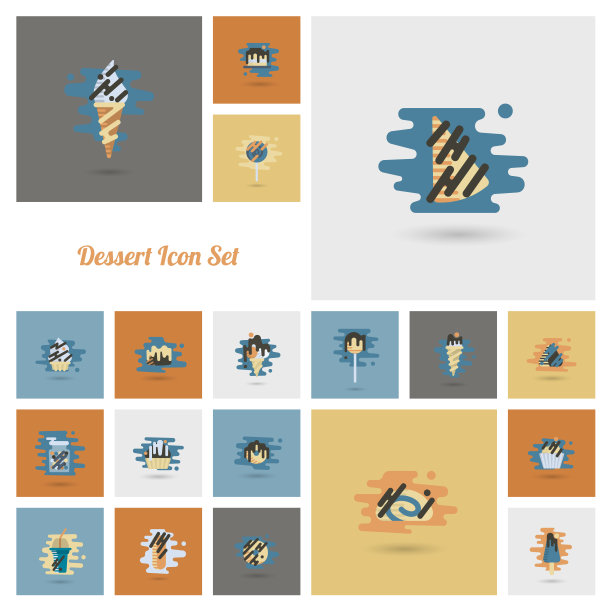 甜点图标设置在现代平面设计风格图片下载