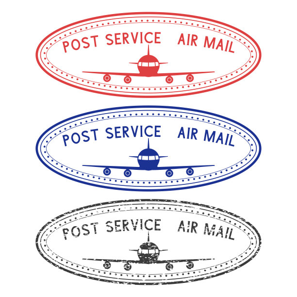 邮政服务航空信邮戳，邮戳上有飞机图案。有色墨水集合图片下载