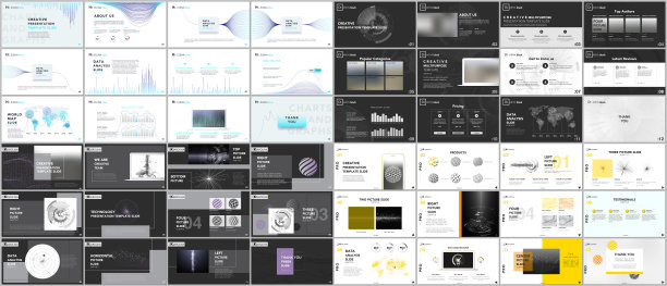 最小演示集，投资组合模板。简单的元素在白色和黑色的背景。宣传册封面矢量设计。用于传单、传单、小册子、报告、广告的演示幻灯片。素材图片
