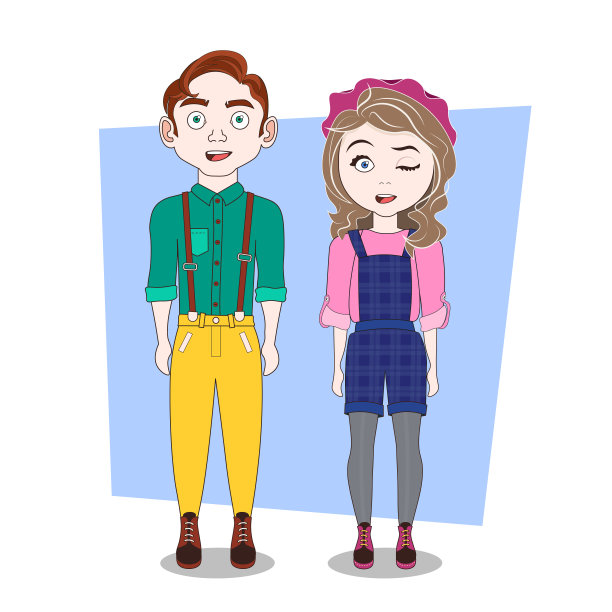 穿着休闲的年轻潮人情侣：男女全身像图片下载