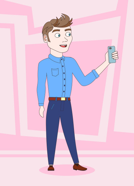 帅气的男人拿着智能手机自拍，摆姿势自拍图片下载