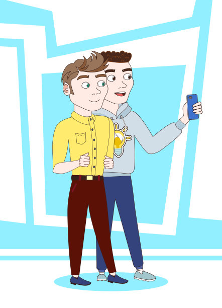 两个年轻人在自拍合影图片下载