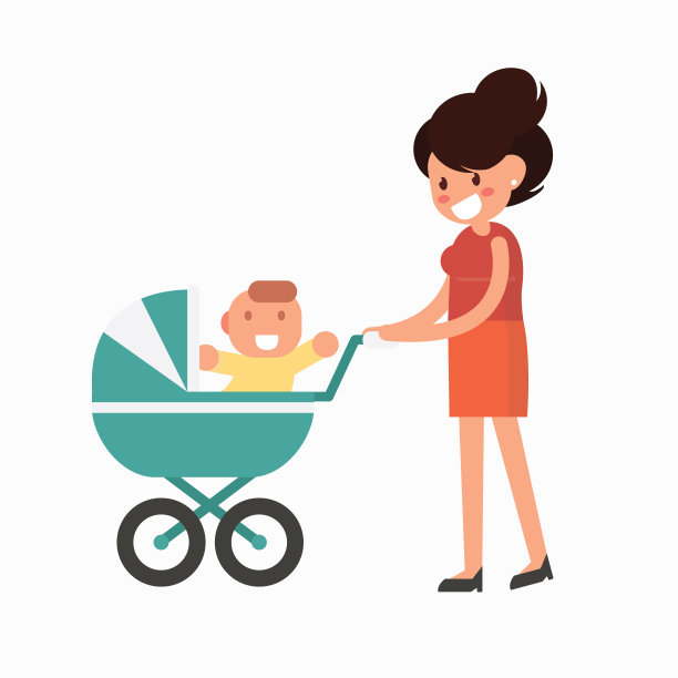 快乐的母亲与新生儿在婴儿车图片下载