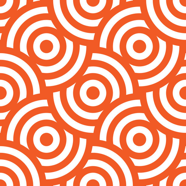 无缝图案背景装饰条纹同心圆。橙色和白色的拱形复古马赛克。矢量设计元素图片下载