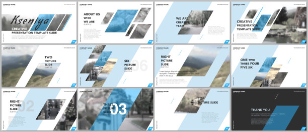 干净和最小的表示模板。白色背景上的蓝色元素。宣传册封面矢量设计。用于传单、传单、小册子、报告、市场营销、广告、商业的演示幻灯片。图片下载