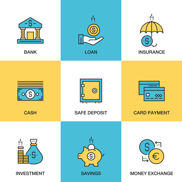 银行和货币图标集图片下载