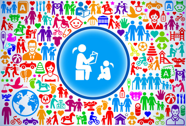 阅读给孩子家庭和父母矢量图标模式图片下载