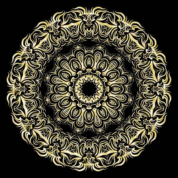 豪华模式与金色曼陀罗在黑色的背景。东方的设计。向量图片下载