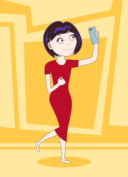 可爱的女孩自拍与智能手机摆姿势使自己的照片图片下载