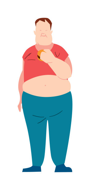 胖子吃快餐矢量插画图片下载
