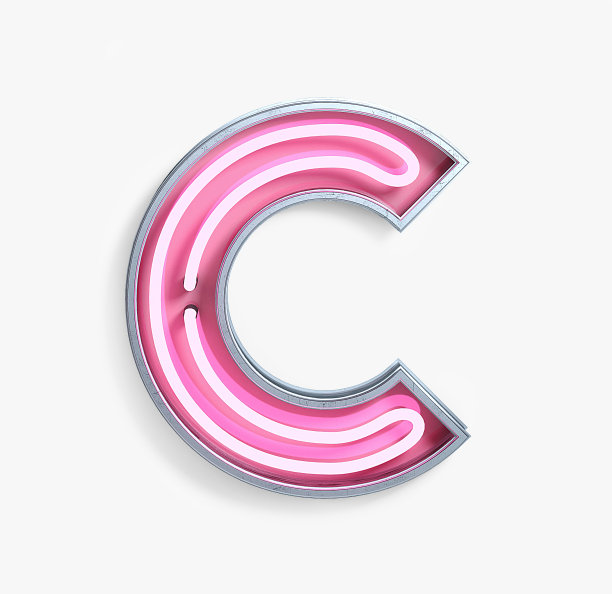明亮的霓虹灯字体。字母C图片下载
