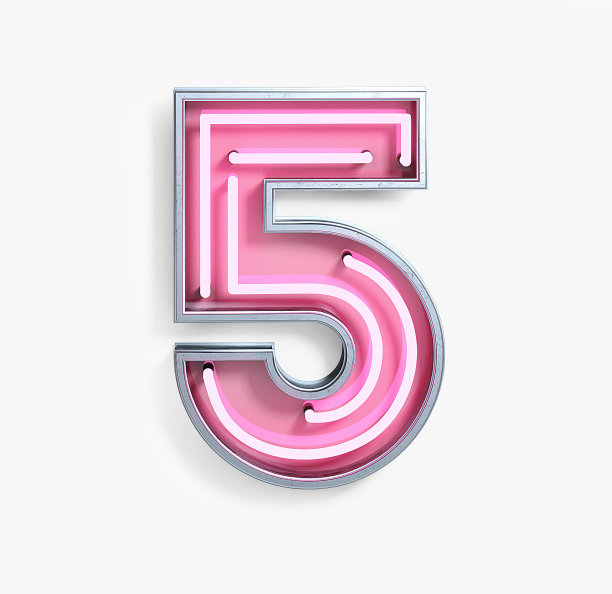 明亮的霓虹字体：数字5素材图片