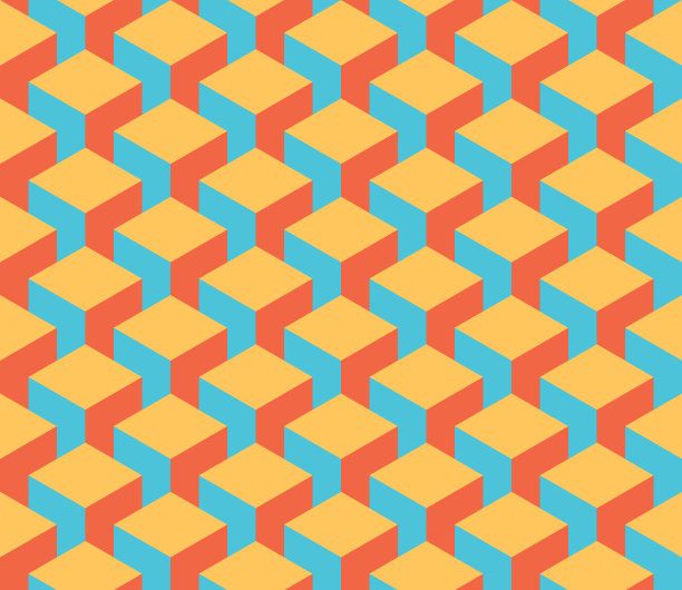 立方体柱的无缝三维几何图案。抽象设计矢量背景在复古的颜色图片下载