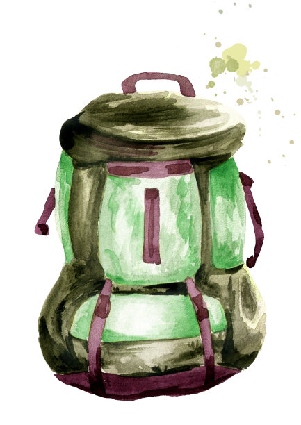 大背包徒步旅行。孤立在白色背景上。水彩手绘插图图片下载