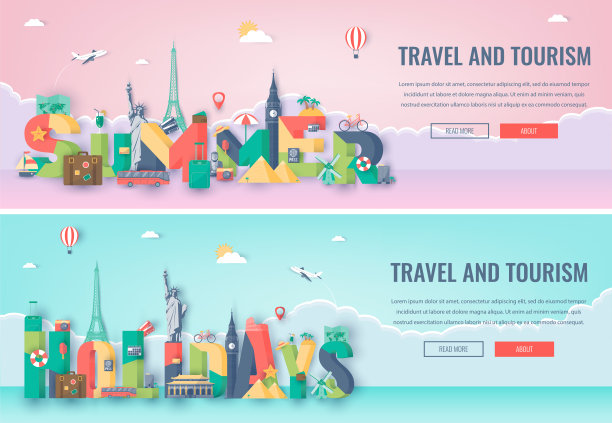 旅游作文与著名的世界地标。旅行和旅游。网站模板的概念。向量图片下载