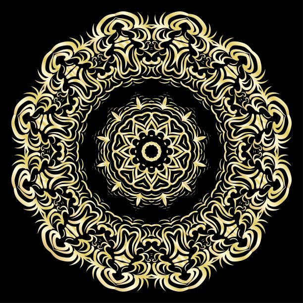 豪华模式与金色曼陀罗在黑色的背景。东方的设计。向量图片下载