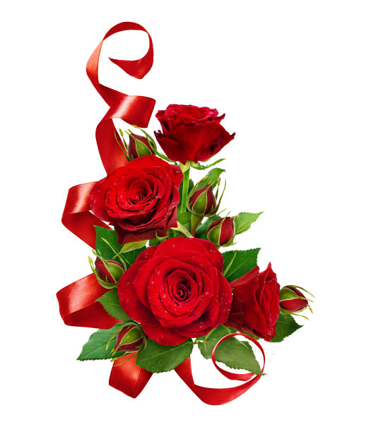 角落用红玫瑰花和绸带组成图片下载
