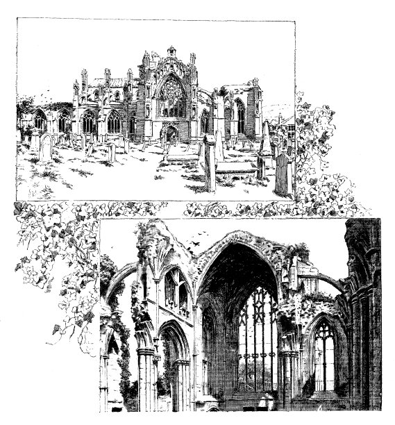 英格兰、苏格兰和爱尔兰的古董插图:梅尔罗斯修道院图片下载