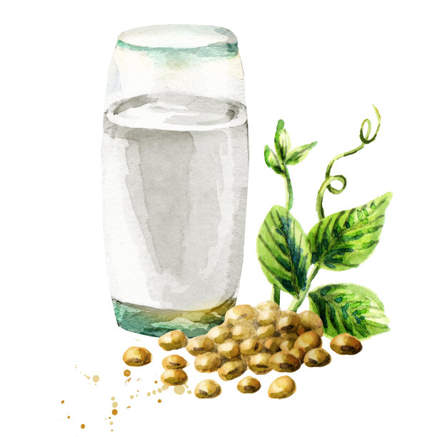 一杯豆浆水彩手绘插画素材图片