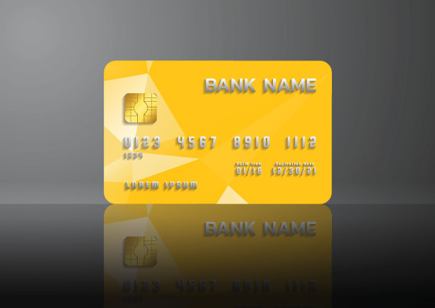 信用卡黄色，灰色背景，带有阴影。商业抽象设计。图片下载