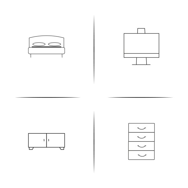 家具简单线性图标集。概述了矢量图标图片下载