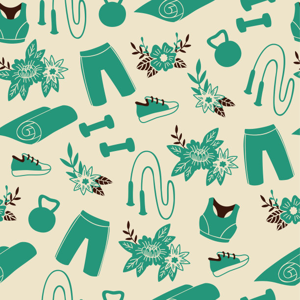 带有健身项目的手绘涂鸦矢量模式。图片下载