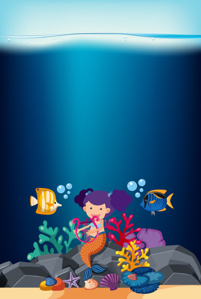 美人鱼和鱼的海洋场景图片下载