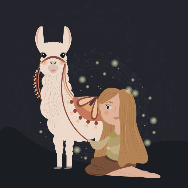 矢量插图与女孩和羊驼图片下载