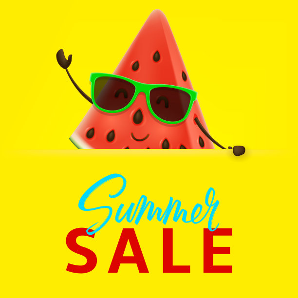 夏季销售横幅与西瓜性格图片下载