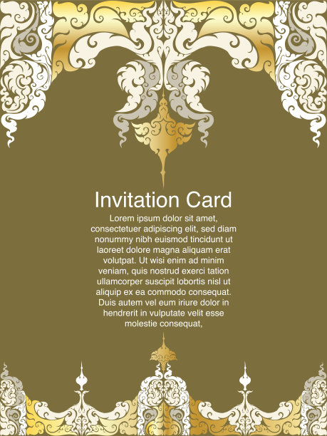 邀请模板，背景和框架边框矢量设计，金色的线条艺术花卉风格装饰在复古插画图片下载