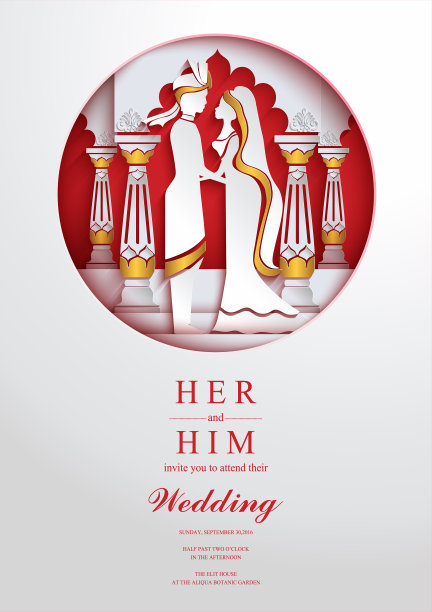 印度婚礼邀请卡模板与纸艺术和工艺风格。在纸上的颜色。图片下载