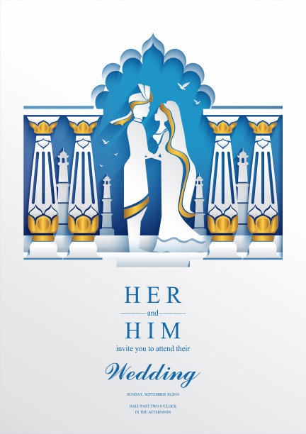 印度婚礼邀请卡模板与纸艺术和工艺风格。在纸上的颜色。图片下载