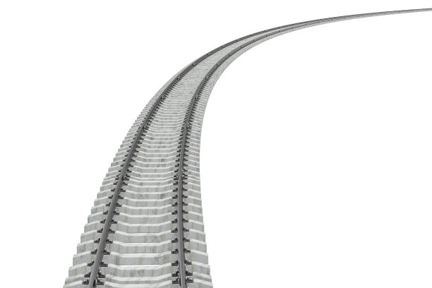 弯曲的铁轨。3D渲染孤立的白色背景图片下载