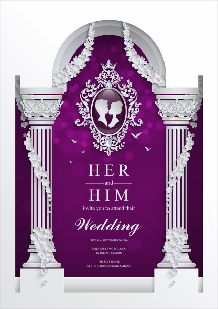 婚礼请柬模板与纸艺术和工艺风格在纸颜色的背景。图片下载