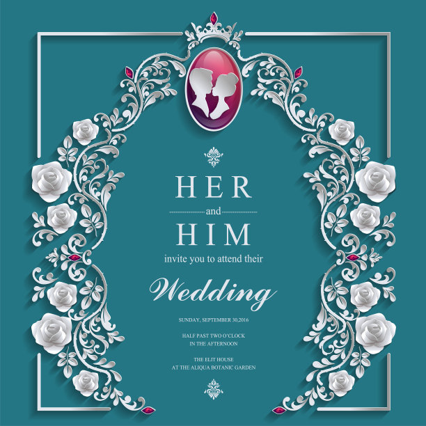 婚礼邀请卡模板与纸艺术和工艺风格在纸颜色的背景。图片下载