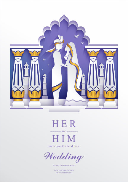 印度婚礼邀请卡模板与纸艺术和工艺风格。在纸上的颜色。图片下载