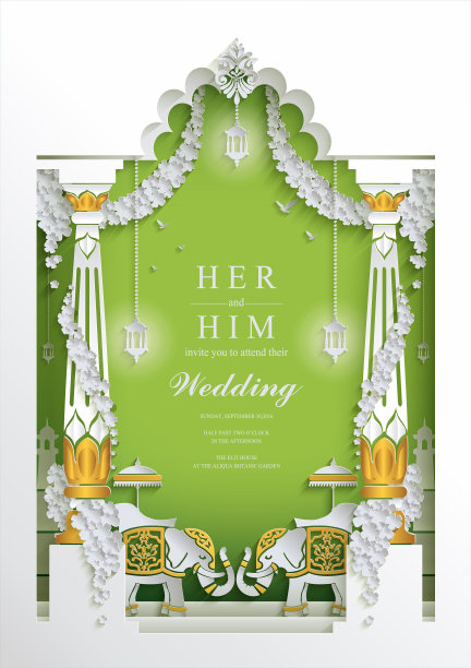 印度婚礼邀请卡模板与纸艺术和工艺风格。在纸上的颜色。图片下载