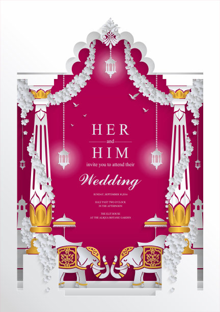 印度婚礼邀请卡模板与纸艺术和工艺风格。在纸上的颜色。图片下载