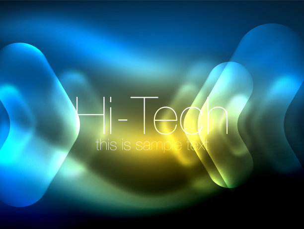 模糊的箭头在黑暗的空间。霓虹指针，玻璃光泽设计，抽象闪亮的技术背景，网页横幅图片下载