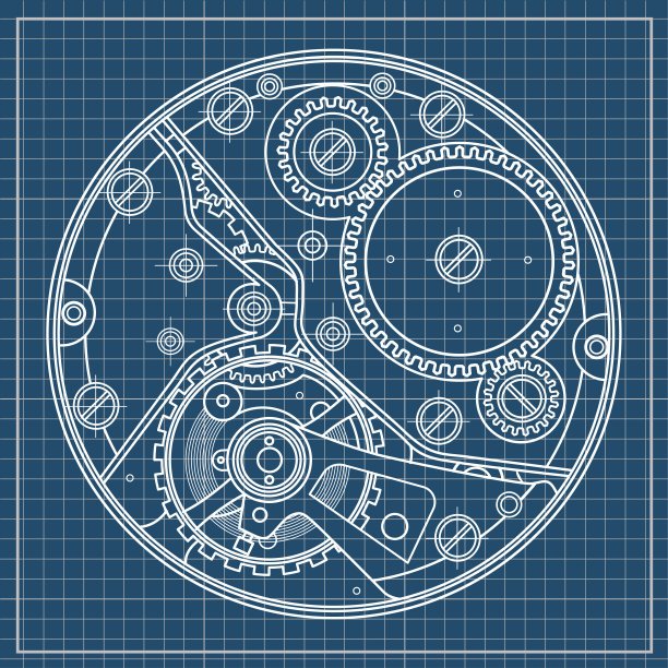 机械表计划与齿轮。内部设备图纸。它可以作为复杂系统、技术、工程和科学研究、高科技和谐互动的一个范例图片下载