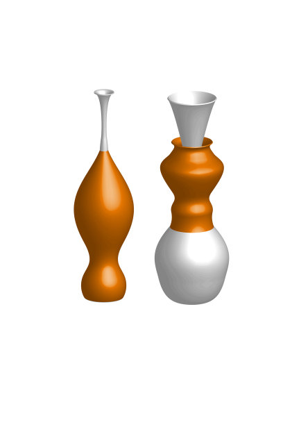 三维陶瓷罐、运动奖杯、瓶子和花瓶建模矢量图图片下载