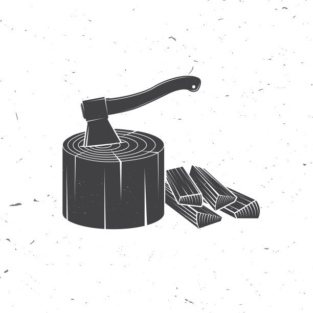 树桩中带木柴轮廓的斧头图片下载