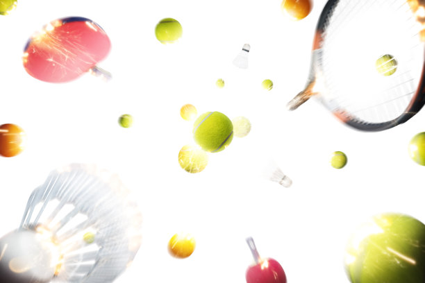 网球、乒乓球和羽毛球都有火花。罚金孤立图片下载