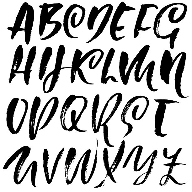 手绘干刷字体。现代刷刻字。摇滚风格的字母。矢量插图。素材图片