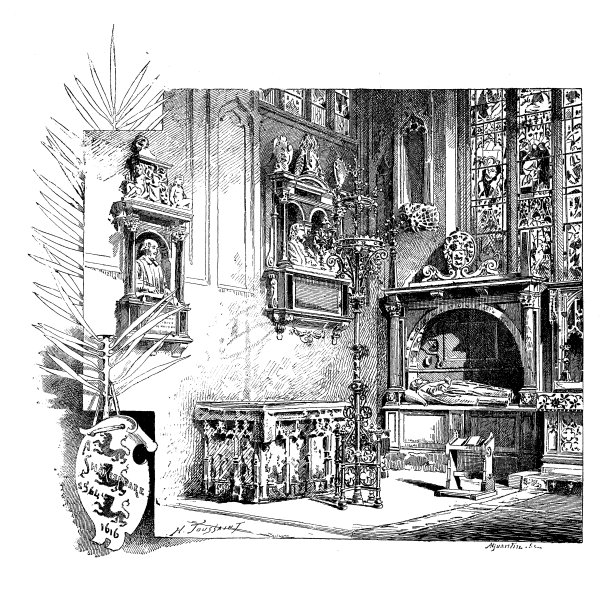 英格兰，苏格兰和爱尔兰的古董插图:莎士比亚纪念碑，斯特拉特福教堂图片下载