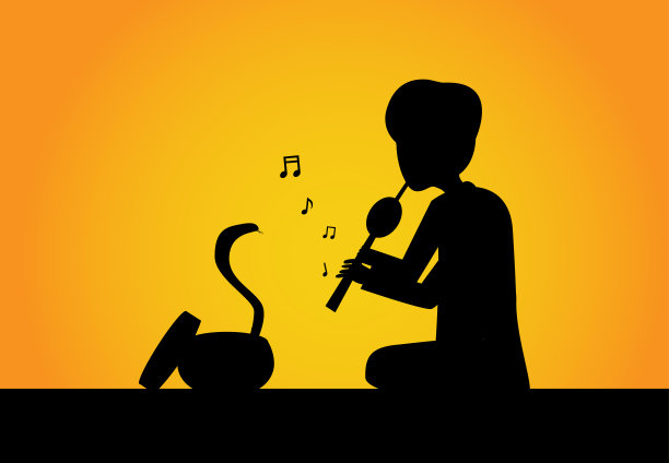 蛇魔术师和眼镜蛇在剪影矢量艺术图片下载