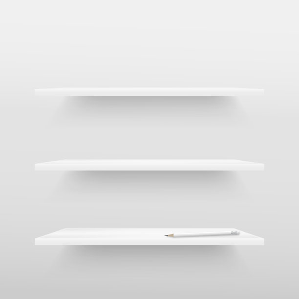 书架上的光束从顶部，铅笔在空的白色房间。三维渲染图片下载