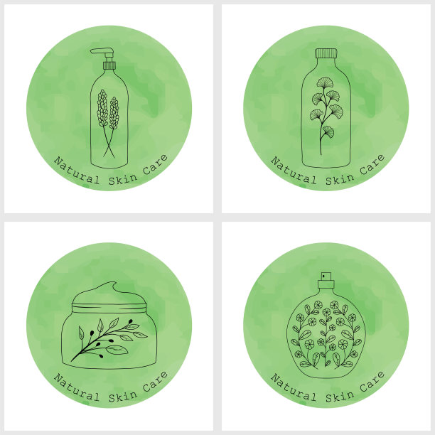 手绘水彩绿色化妆品套装图片下载