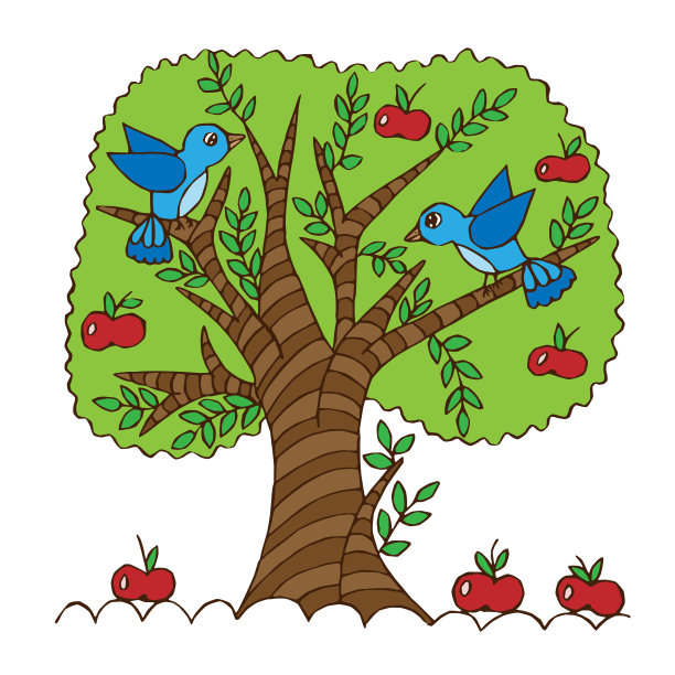 卡通苹果树孤立在白色的背景图片下载