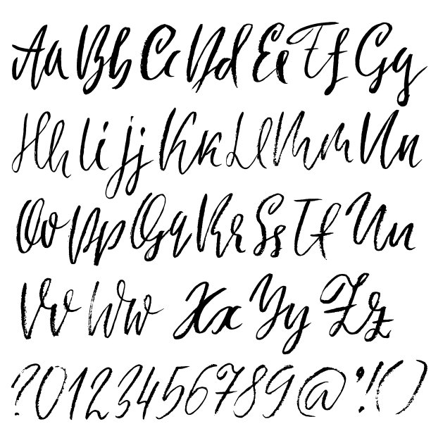 手绘干刷字体。现代刷刻字。摇滚风格的字母。矢量插图。素材图片